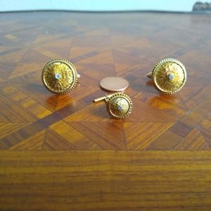 Stunning VTG Krementz brass cufflinks/tie-tack set